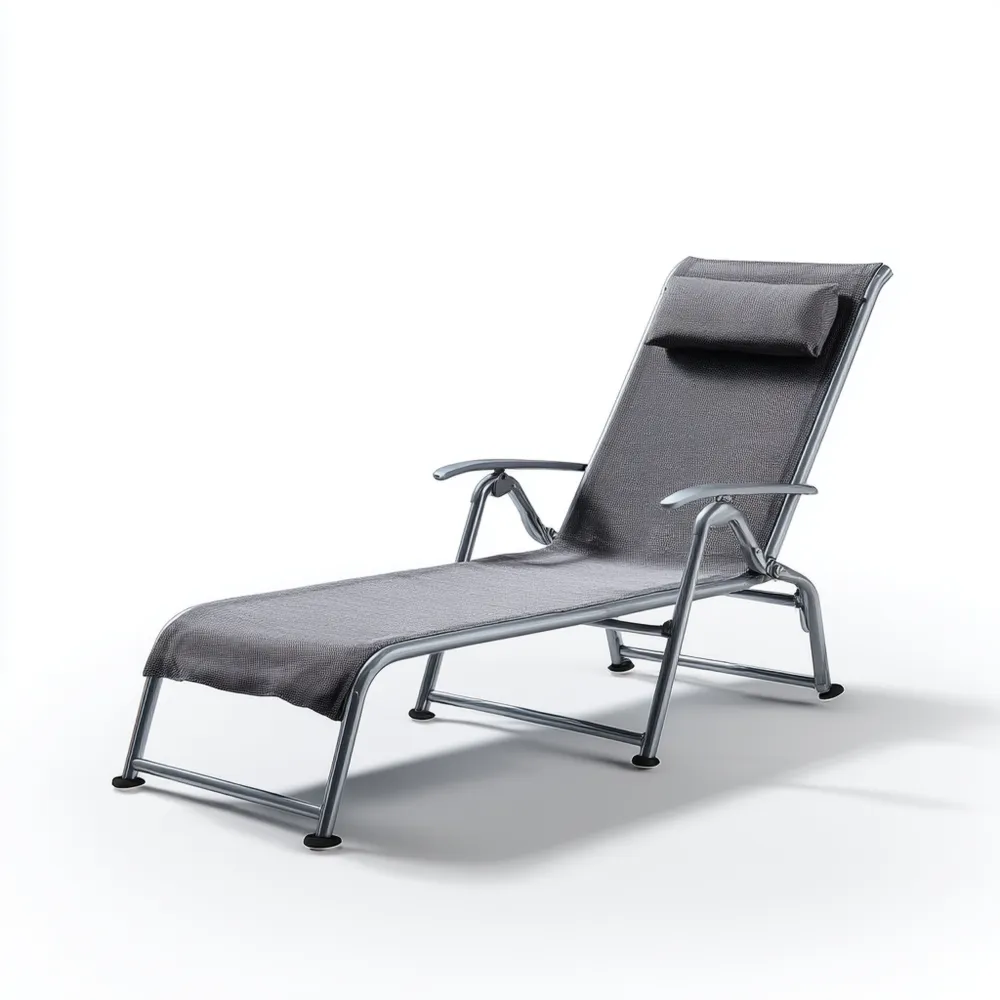 Lettino prendisole in metallo Tessuto traspirante 200x65x35 cm - Grigio - Design reclinabile