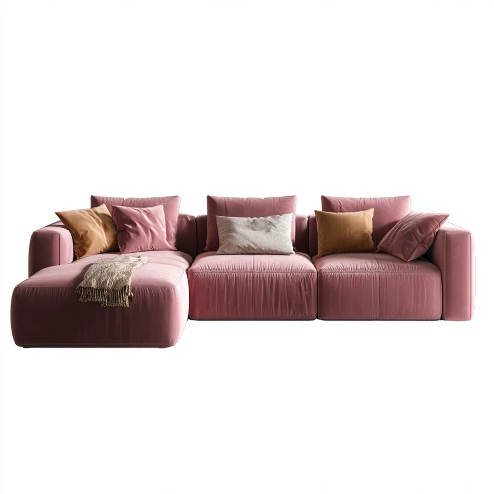 Divano angolare in tessuto 300x90x100 cm - Rosa - Design moderno