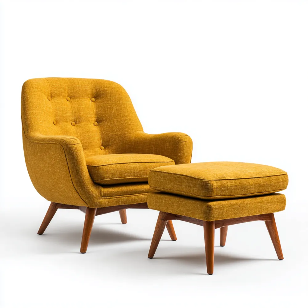 Poltrona relax 85x90x75 cm con poggiapiedi 60x50x40 cm - Tessuto Giallo Senape - Design Retrò