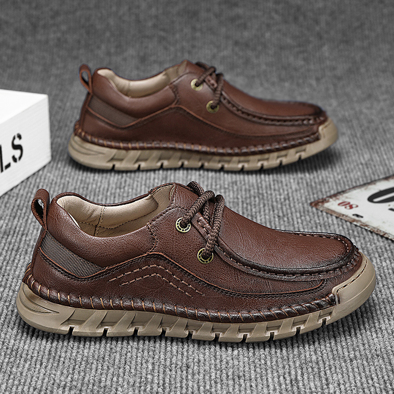 Lässige, bequeme, verschleißfeste, rutschfeste Herrenschuhe aus echtem Leder, handgenäht aus Futian