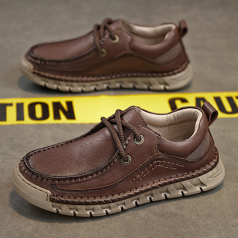 Lässige, bequeme, verschleißfeste, rutschfeste Herrenschuhe aus echtem Leder, handgenäht aus Futian