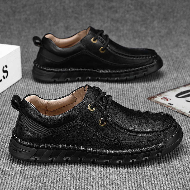 Lässige, bequeme, verschleißfeste, rutschfeste Herrenschuhe aus echtem Leder, handgenäht aus Futian
