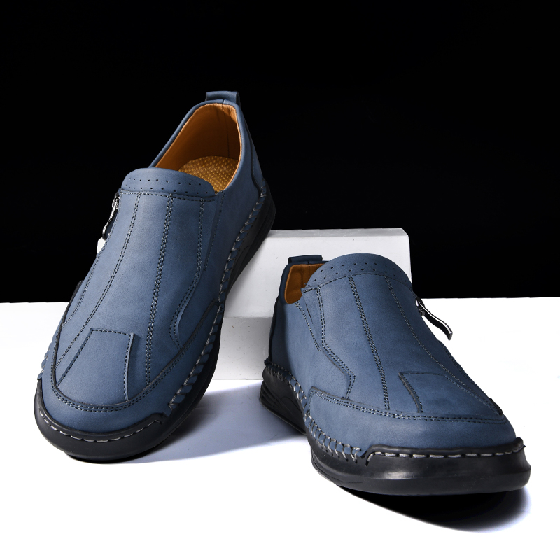 💥Hot sale💥 Men's Leather Slip-On Loafers with Side Zipper – Wide Toe Box, Durable Rubber Sole, Lightweight & Comfortable for Walking, Driving & Casual Wear
