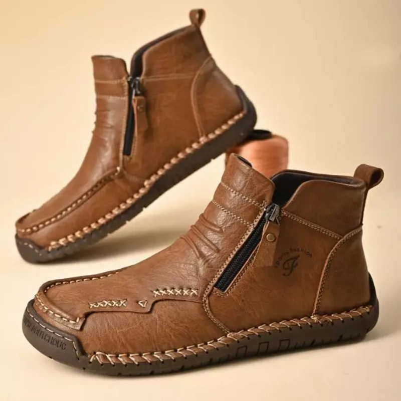 💥Last day deals💥Mens Everyday Leather Zipper Arch Support Non-Slip Boots