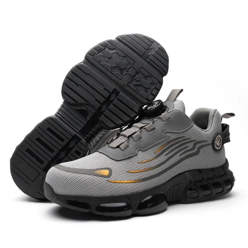 ZG 918 Swivel Button Safety Shoes Lightweight  , Rotating Button Grey Safety Shoes Men Work Safety Sneakers