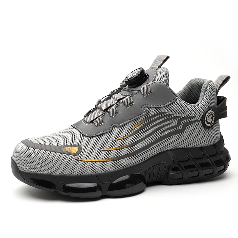 ZG 918 Swivel Button Safety Shoes Lightweight  , Rotating Button Grey Safety Shoes Men Work Safety Sneakers