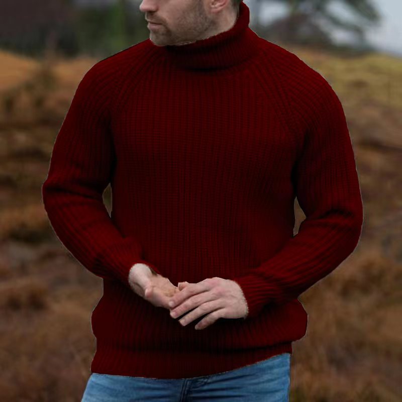 Men's Retro Western Style Knitted Sweater Turtleneck Pullover Off-white