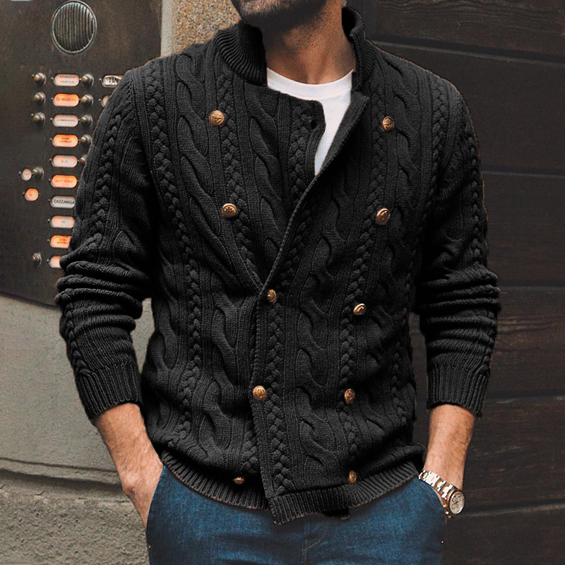 Men's stand collar long sleeve casual jacquard sweater