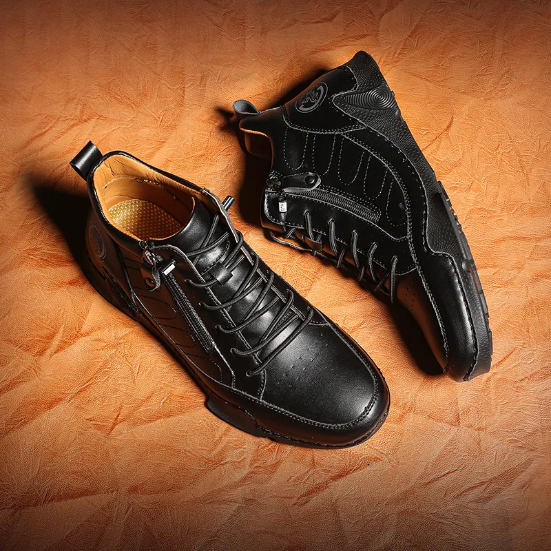 Men’s Handmade Premium Leather Slip-On Driving Boots – Wide Toe, Arch Support, Waterproof, Non-Slip & Pressure-Relief Comfort