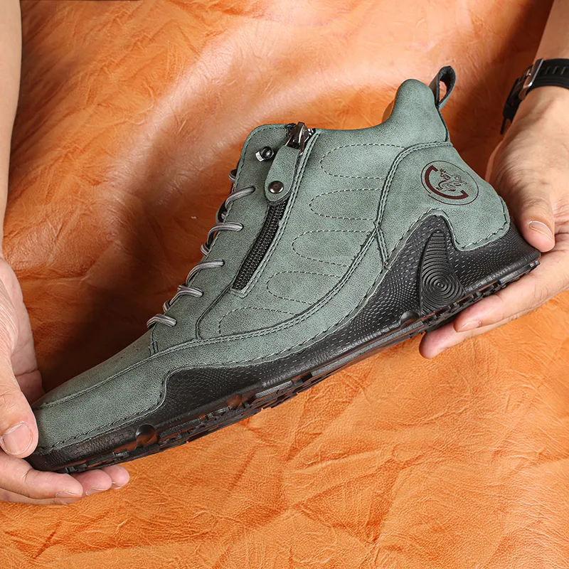 Men’s Handmade Premium Leather Slip-On Driving Boots – Wide Toe, Arch Support, Waterproof, Non-Slip & Pressure-Relief Comfort