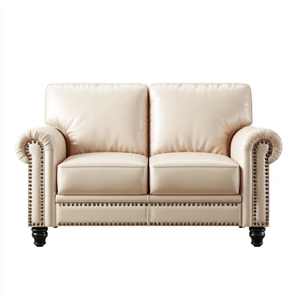 Canapé 2 places Cuir 150x85x80 cm - Beige - Design Classique