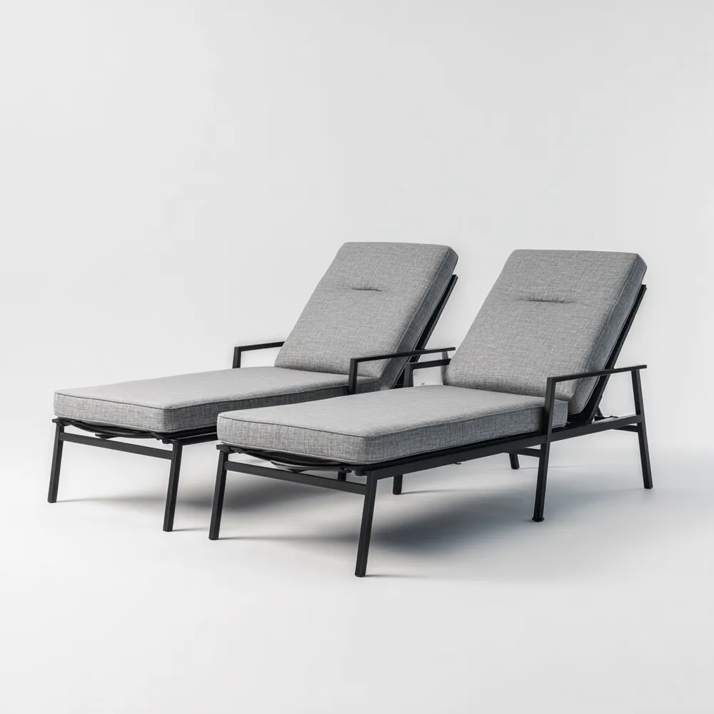 Chaise longue de jardin en métal 200x70x35 cm - Gris - Design moderne