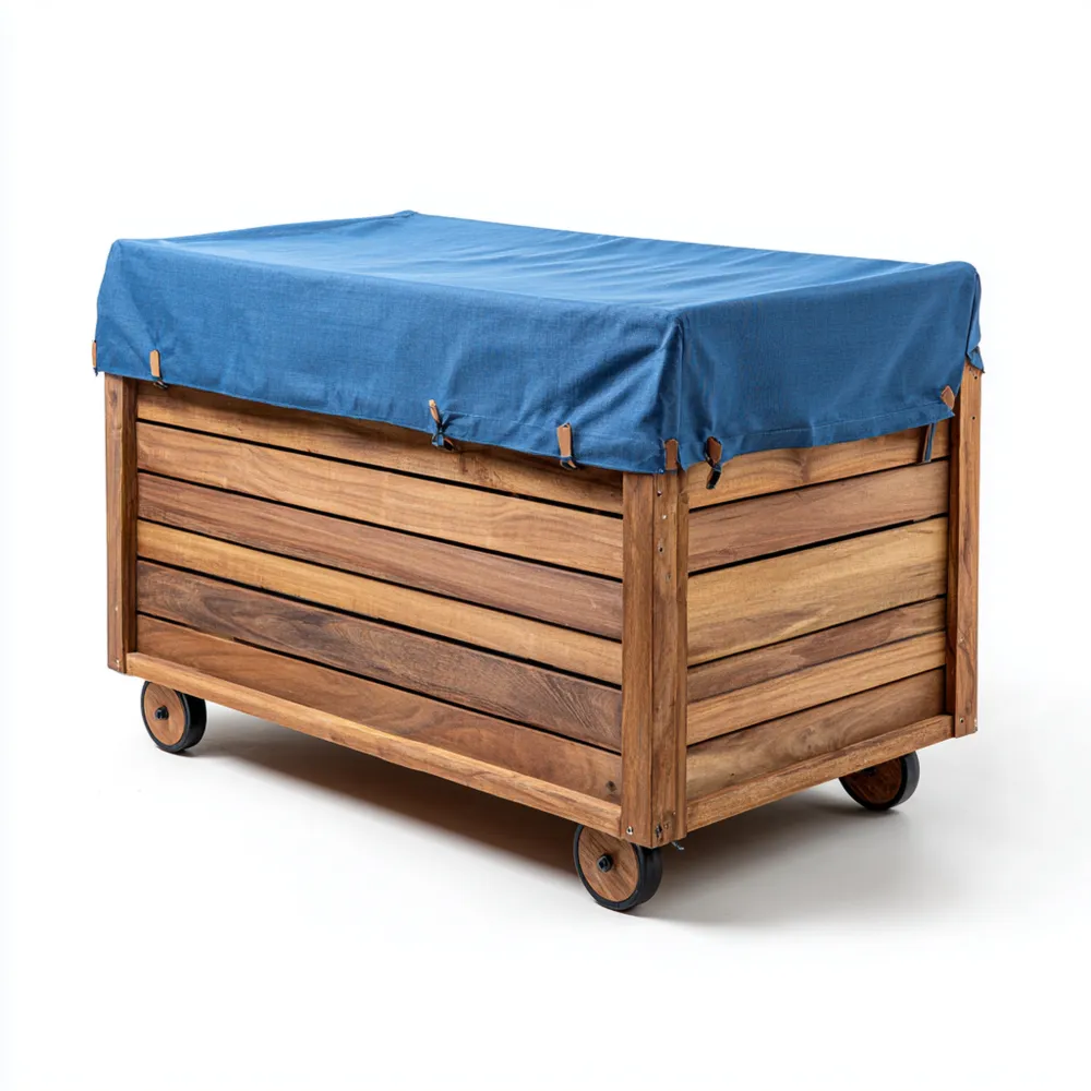 Coffre de rangement en bois 120x60x70 cm avec housse - Bleu - Design fonctionnel