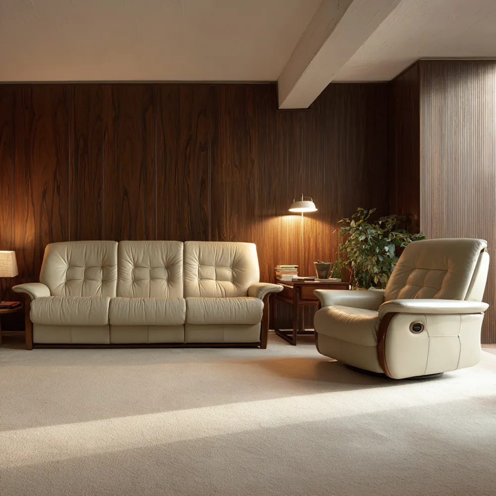 Canapé en Cuir 3 Places 220x100x95 cm + Fauteuil 100x100x95 cm – Beige – Design Contemporain