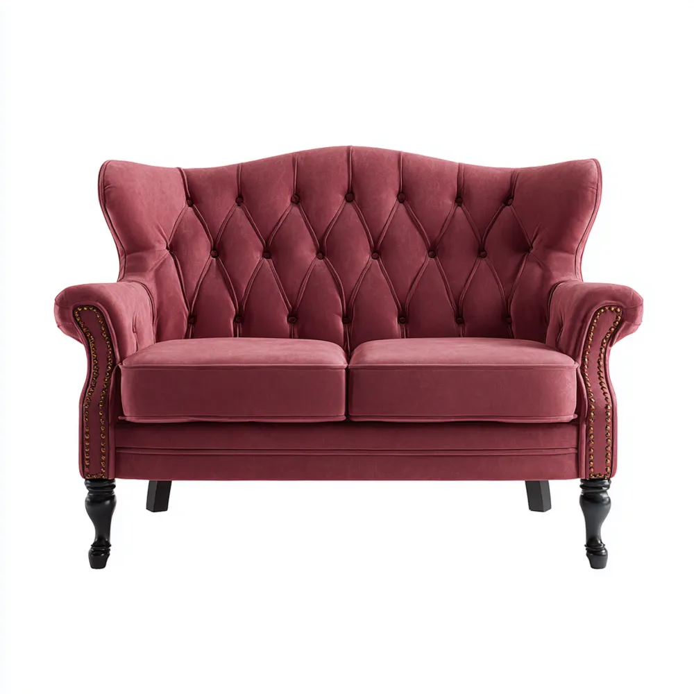 Canapé 2 places Velours 150x95x85 cm - Rouge Bordeaux - Style Classique