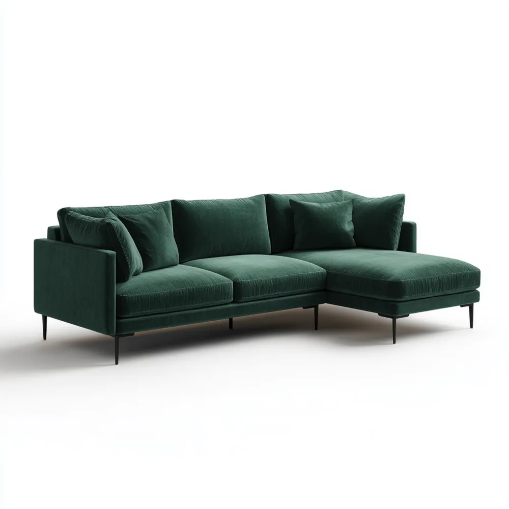 Canapé d'angle en velours 240x90x85 cm - Vert Émeraude - Design Moderne