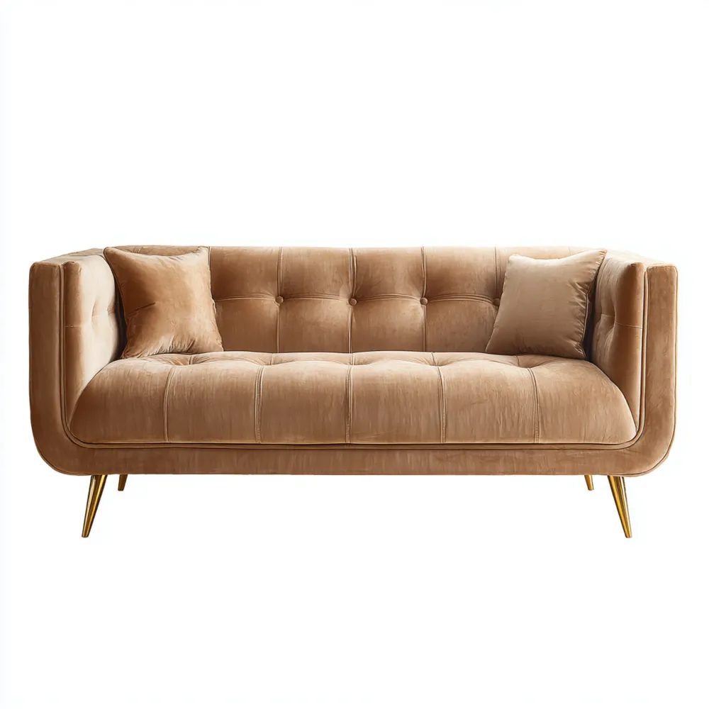 Canapé 2 places Velours 150x80x75 cm – Marron – Design Moderne