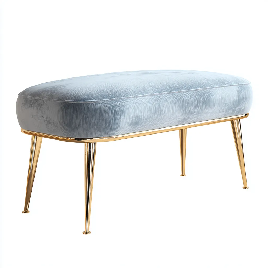 Banc D'Entrée-Velours-Métal-85X35X45 Cm-Bleu Clair-Usage Entrée-Design Moderne-Havengetnest