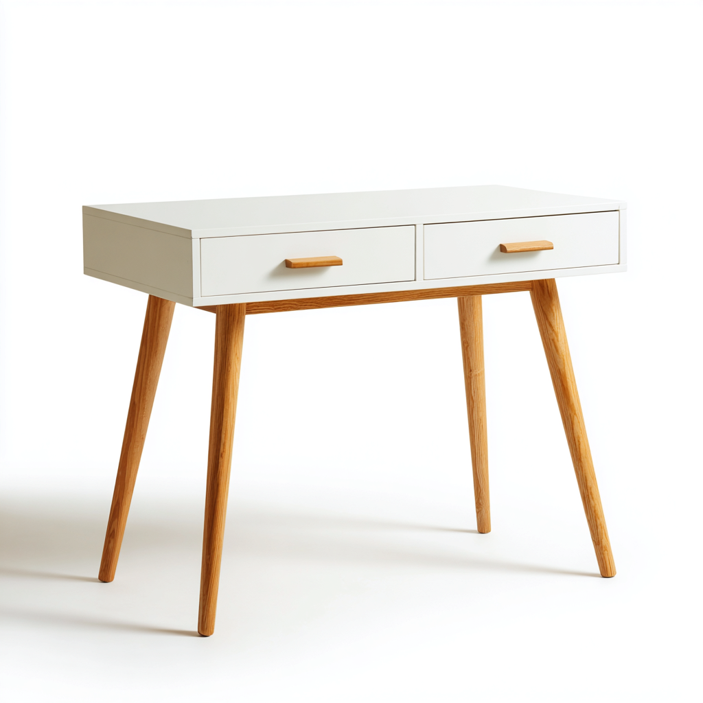 Bureau Bois Et Blanc 100x48x76 Cm-Bois Naturel-Blanc-Design Scandinave-Pour Bureau-Havengetnest