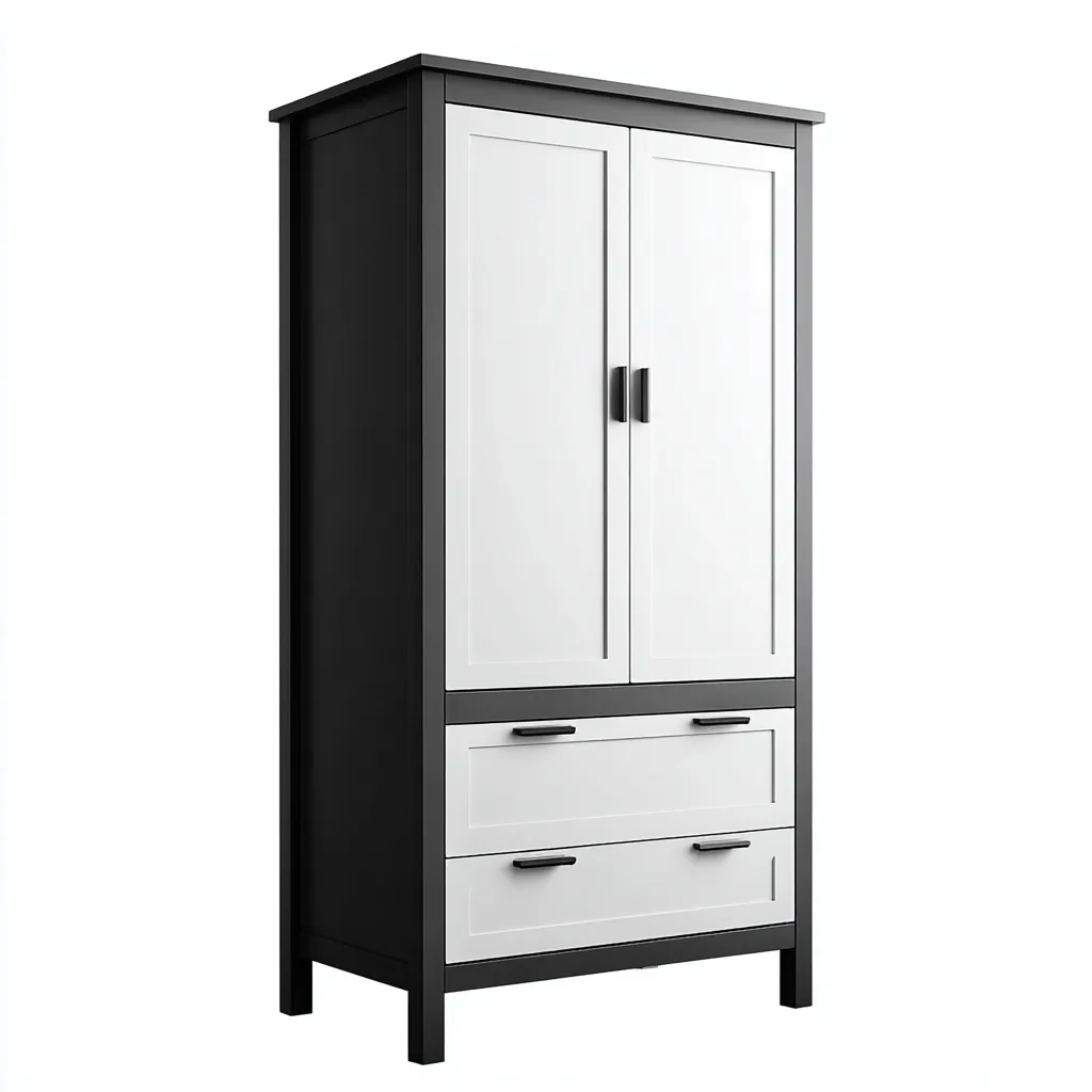 Meuble De Rangement De Cuisine Bois Mdf 90x45x185 Cm - Blanc-Noir - Adapté Pour Cuisine - Design Fonctionnel Moderne-Havengetnest