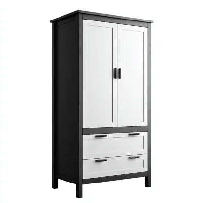 Meuble De Rangement De Cuisine Bois Mdf 90x45x185 Cm - Blanc-Noir - Adapté Pour Cuisine - Design Fonctionnel Moderne-Havengetnest