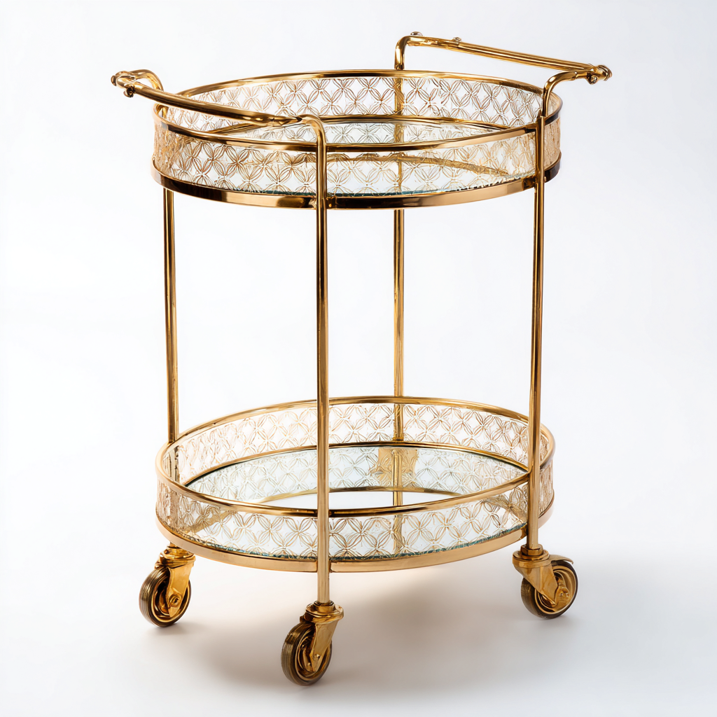 Dessertes Et Chariots Métal Doré Et Verre 65x45x90 Cm - Doré-Transparente - Adaptée Pour Salon - Style Classique-Havengetnest