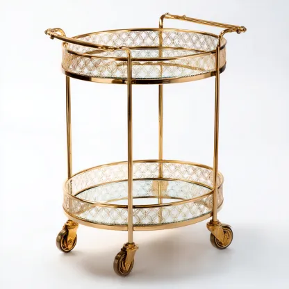 Dessertes Et Chariots Métal Doré Et Verre 65x45x90 Cm - Doré-Transparente - Adaptée Pour Salon - Style Classique-Havengetnest