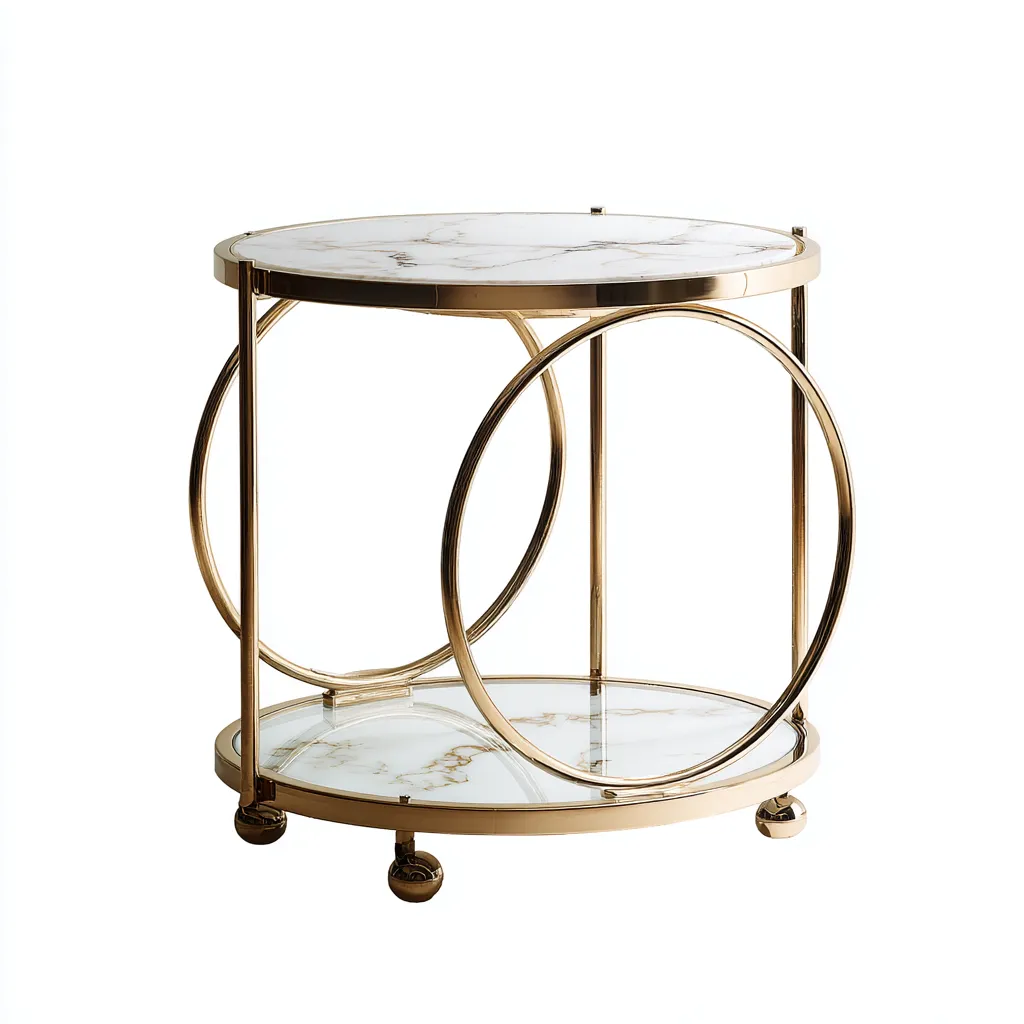 Dessertes Et Chariots Métal Et Plateau Aspect Marbre 50x50x60 Cm - Doré-Blanc - Adaptée Pour Salon - Design Moderne-Havengetnest