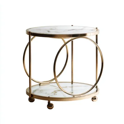 Dessertes Et Chariots Métal Et Plateau Aspect Marbre 50x50x60 Cm - Doré-Blanc - Adaptée Pour Salon - Design Moderne-Havengetnest