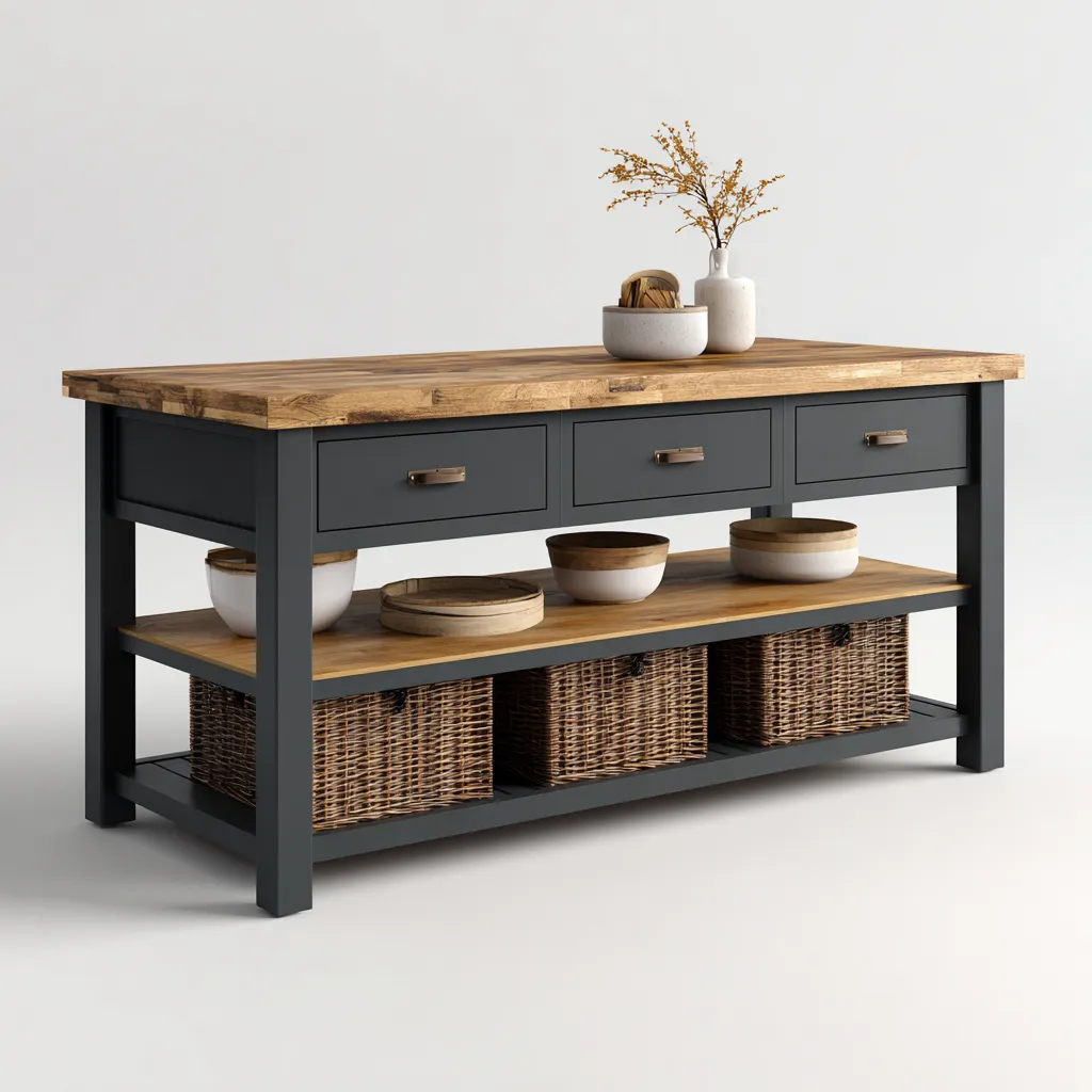 Îlot De Cuisine Bois Massif 160x55x90 Cm - Gris Foncé-Bois Naturel - Adapté Pour Cuisine - Style Moderne Rustique-Havengetnest