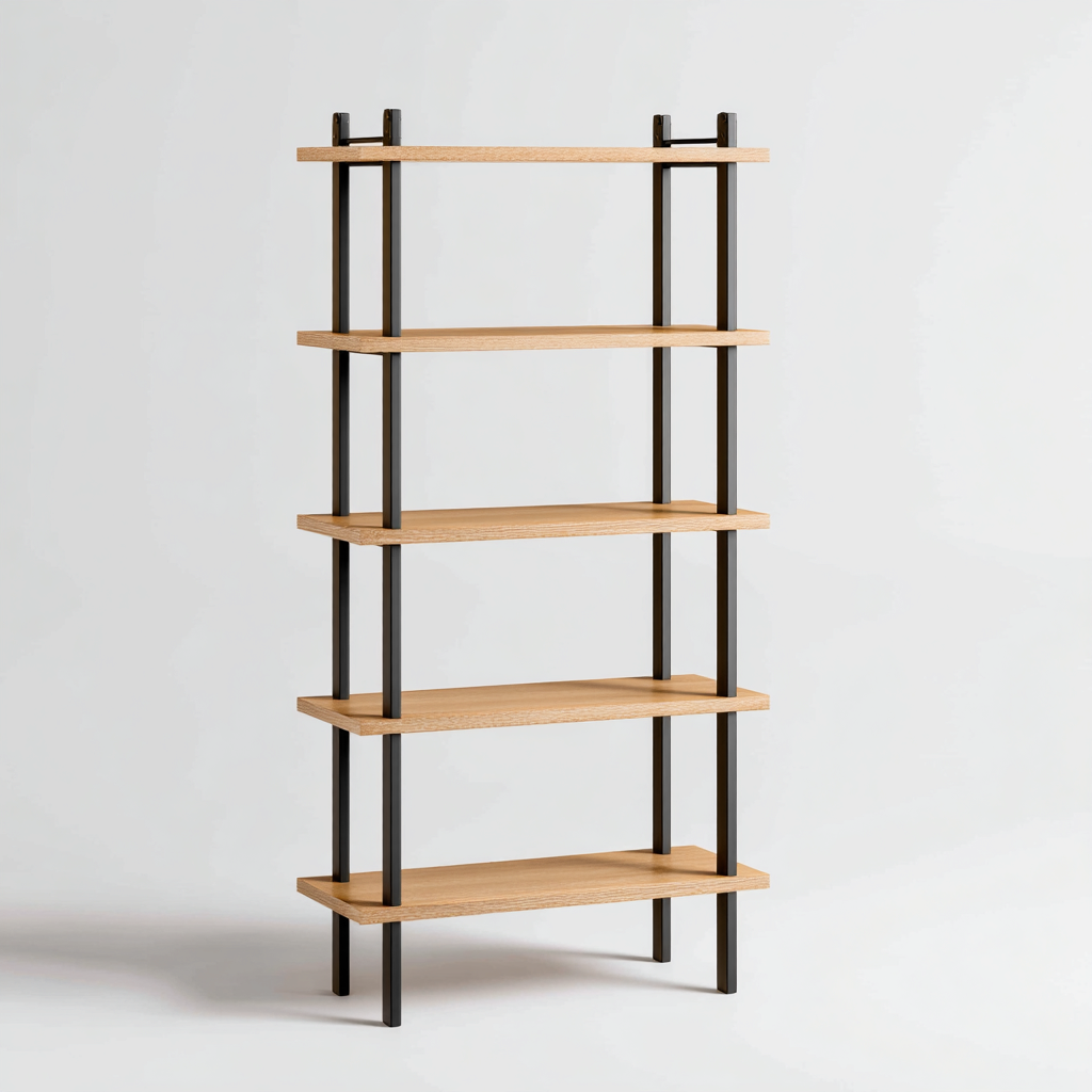 Bibliothèque Bois Métal 80x30x180 Cm-Chêne Clair-Métal Noir-Style Minimaliste-Pour Salon-Havengetnest