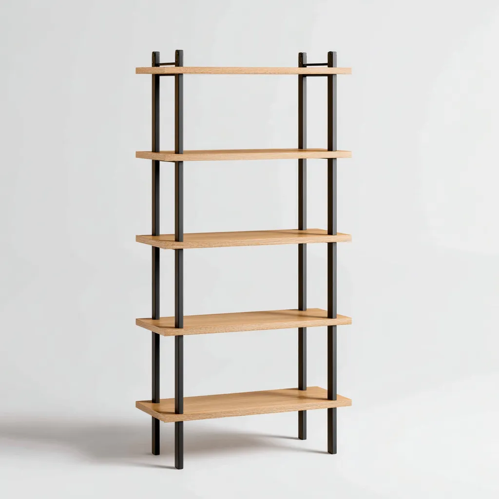 Bibliothèque Bois Métal 80x30x180 Cm-Chêne Clair-Métal Noir-Style Minimaliste-Pour Salon-Havengetnest