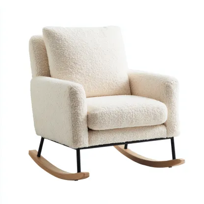 Fauteuil À Bascule Tissu 75x85x95 Cm - Blanc - Adapté Pour Salon - Design Moderne-Havengetnest