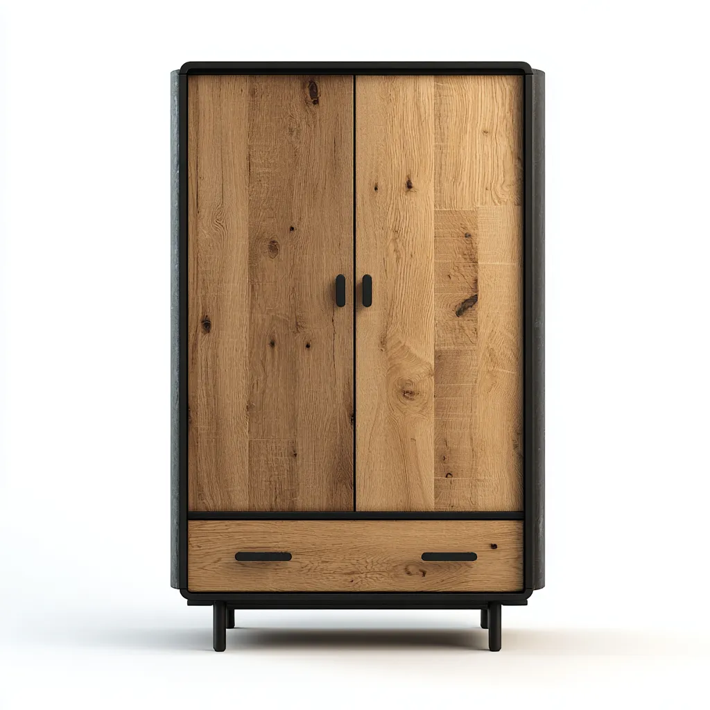 Meuble De Rangement De Cuisine Bois-Acier 85x45x160 Cm - Noir-Bois Naturel - Adapté Pour Cuisine - Style Moderne-Havengetnest