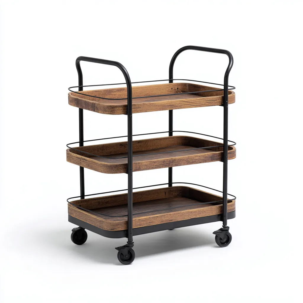 Dessertes Et Chariots Métal Noir Et Bois 60x40x90 Cm - Noir-Marron - Adaptée Pour Salon-Cuisine - Design Industriel-Havengetnest