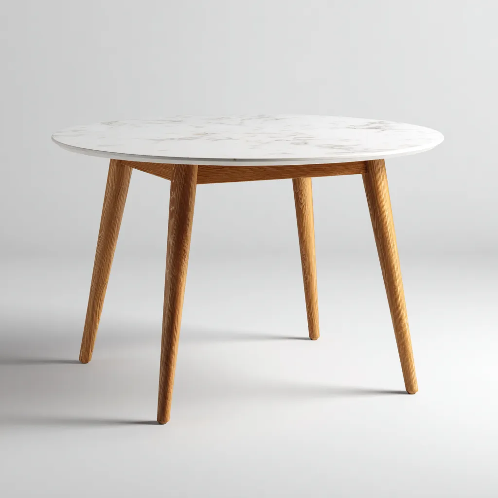 Table À Manger En Marbre Et Bois 110x110x75 Cm-Blanc-Bois-Design Moderne-Pour Salle À Manger-Havengetnest