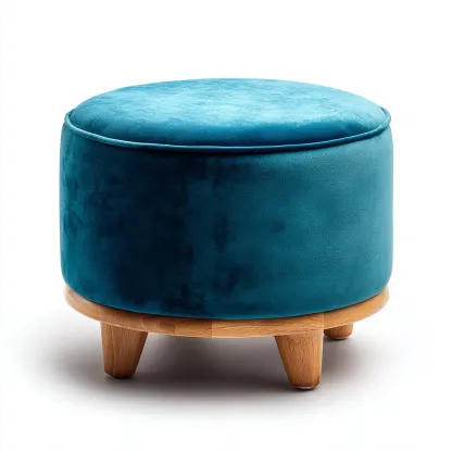 Pouf Velours Et Bois 40x40x36 Cm - Bleu Canard - Adapté Au Salon - Design Moderne-Havengetnest