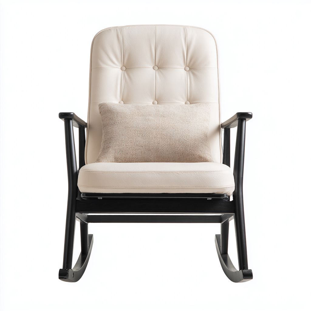 Fauteuil À Bascule Cuir 70x65x95 Cm - Blanc-Noir - Adapté Pour Salon - Style Vintage-Havengetnest