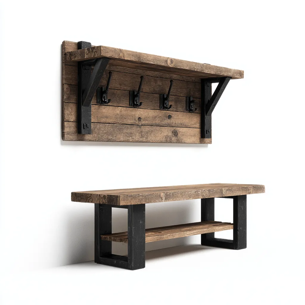 Porte Manteau Bois Et Métal 80X25X35 Cm - Chêne-Noir - Style Industriel-Havengetnest