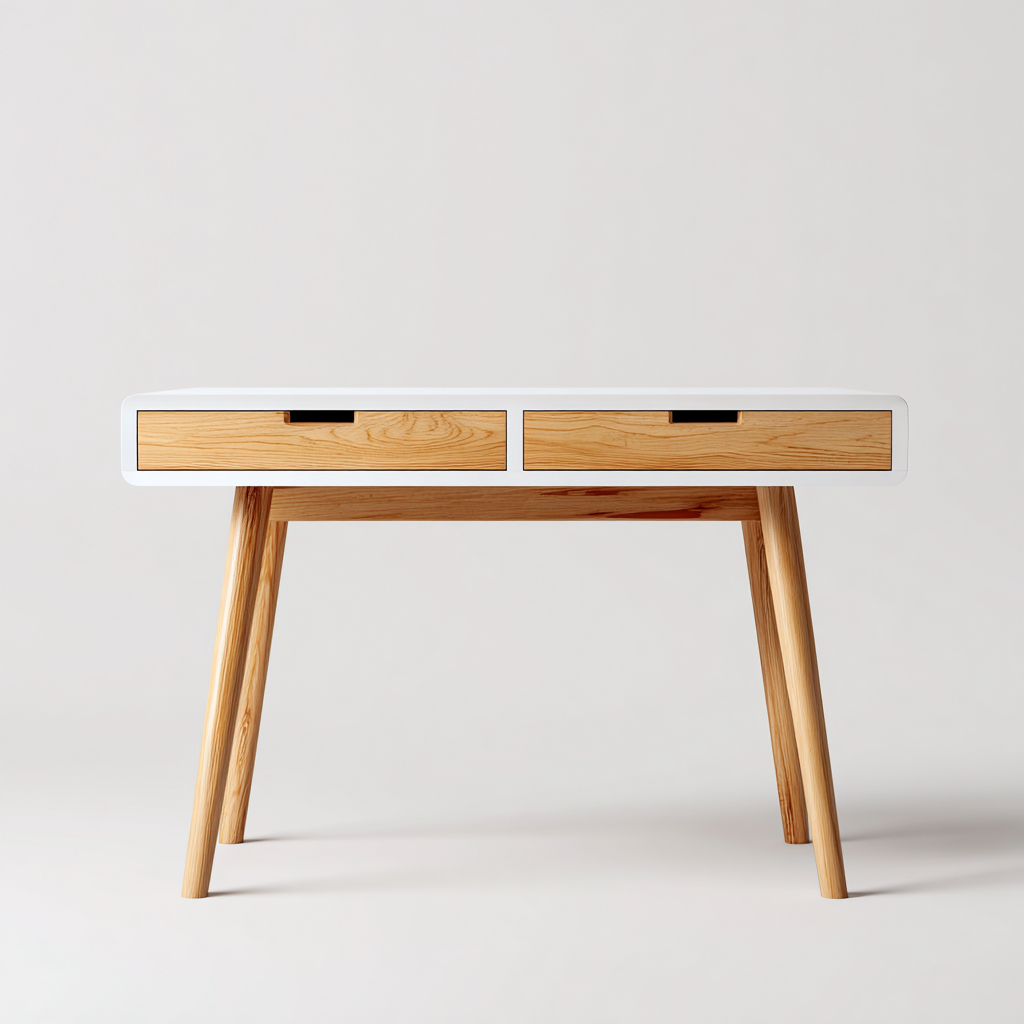 Bureau Bois Massif Et Mdf 118X55X75 Cm - Blanc-Chêne Naturel - Style Scandinave-Havengetnest