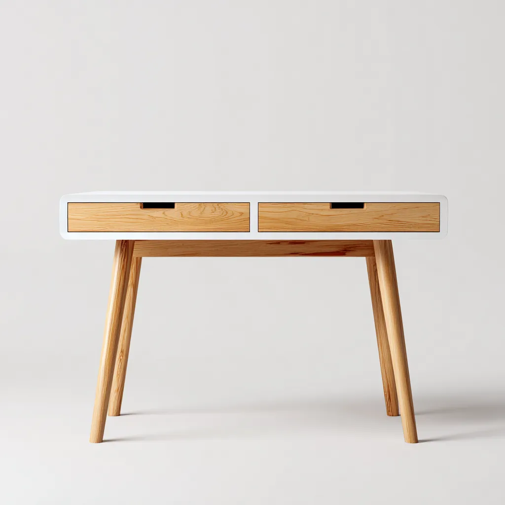 Bureau Bois Massif Et Mdf 118X55X75 Cm - Blanc-Chêne Naturel - Style Scandinave-Havengetnest