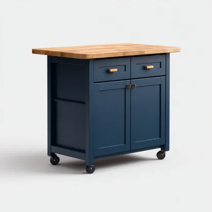 Îlot De Cuisine Bois Et Métal 95x55x90 Cm - Bleu Navy-Bois Naturel - Adapté Pour Cuisine - Design Moderne-Havengetnest