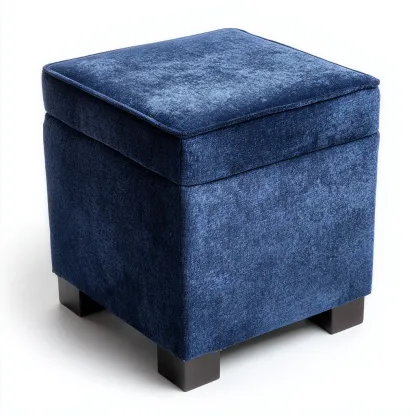 Pouf Tissu 38x38x42 Cm - Bleu Foncé - Adapté Au Salon - Design Moderne-Havengetnest