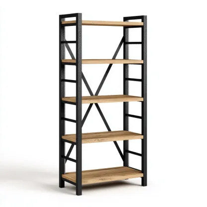 Bibliothèque Métal Et Bois 80x30x185 Cm-Bois Naturel-Design Industriel-Pour Salon-Havengetnest