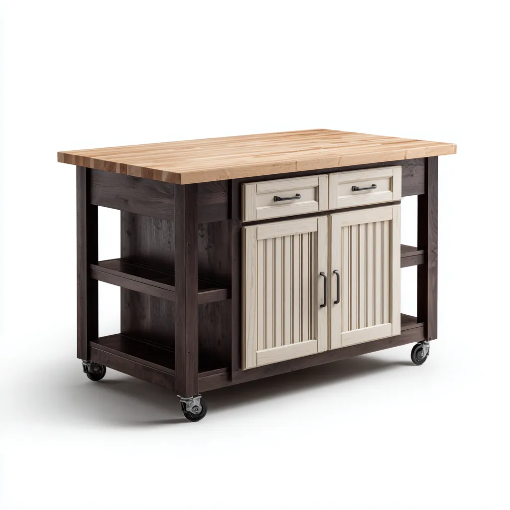 Îlot De Cuisine Bois Massif 120x55x90 Cm - Brun-Crème-Bois Naturel - Adapté Pour Cuisine - Style Rustique Moderne-Havengetnest