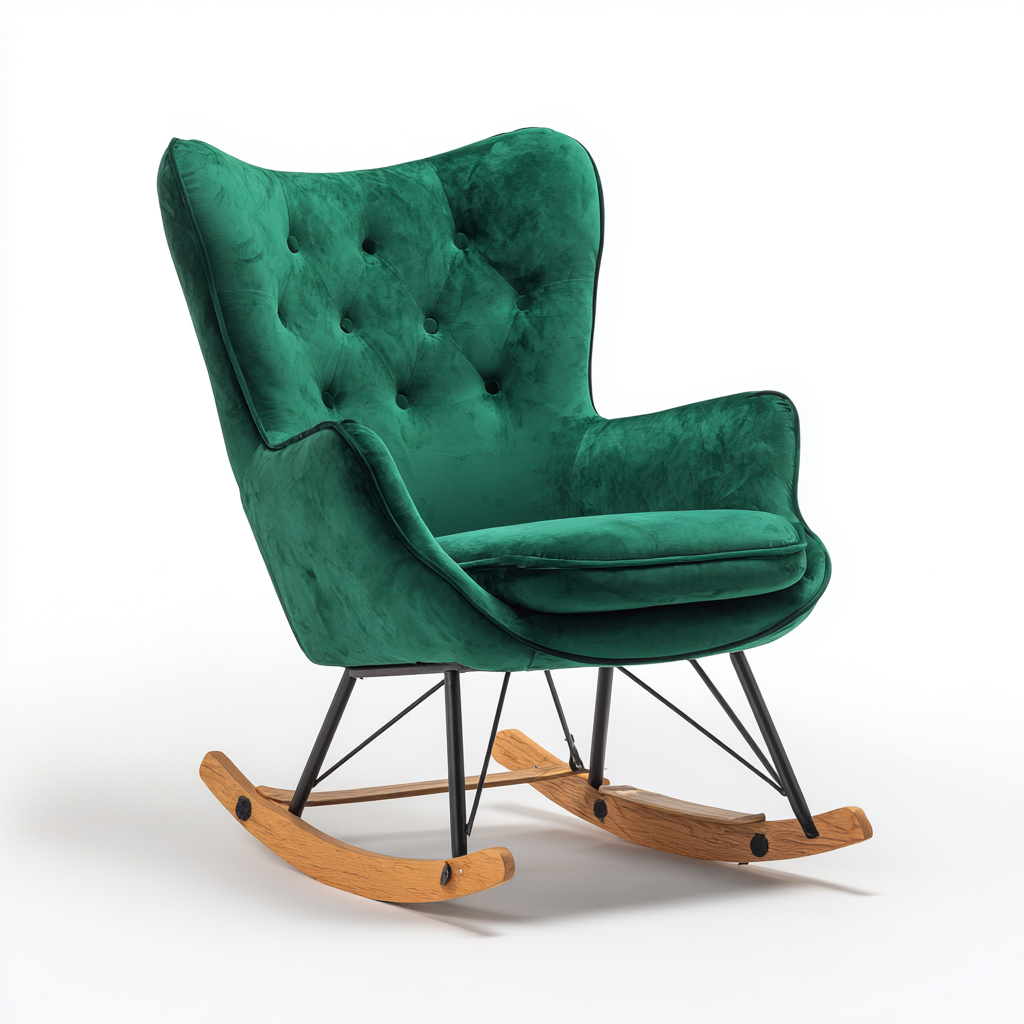 Fauteuil À Bascule Velours 80x85x100 Cm - Vert - Adapté Pour Salon - Style Vintage-Havengetnest