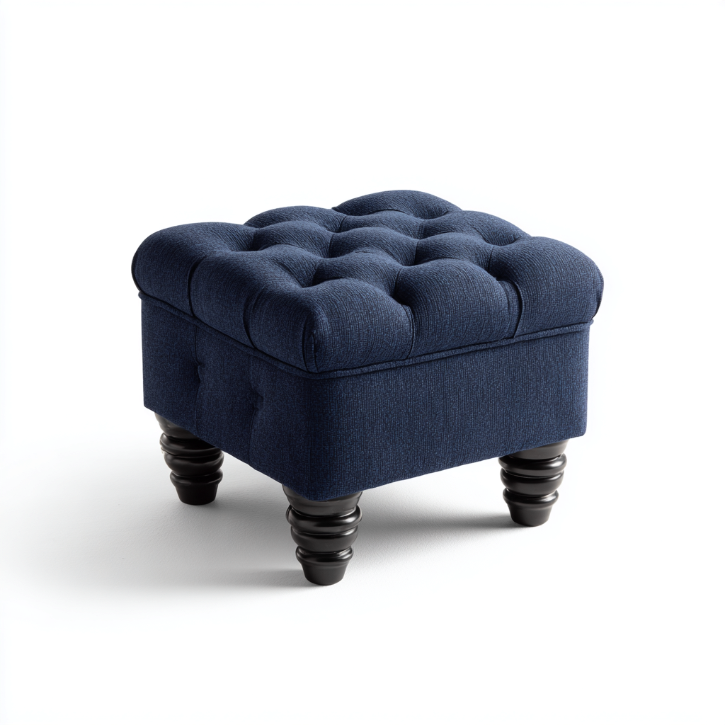 Pouf Tissu Capitonné 42x42x36 Cm - Bleu Foncé - Adapté Pour Salon - Style Classique-Havengetnest