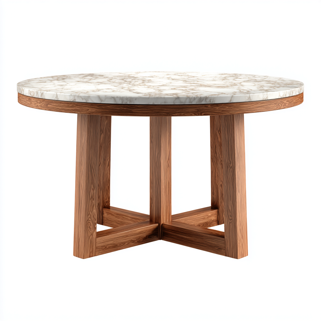 Table À Manger-Marbre Et Bois-135X135X75 Cm-Blanc-Chêne-Design Moderne-Havengetnest
