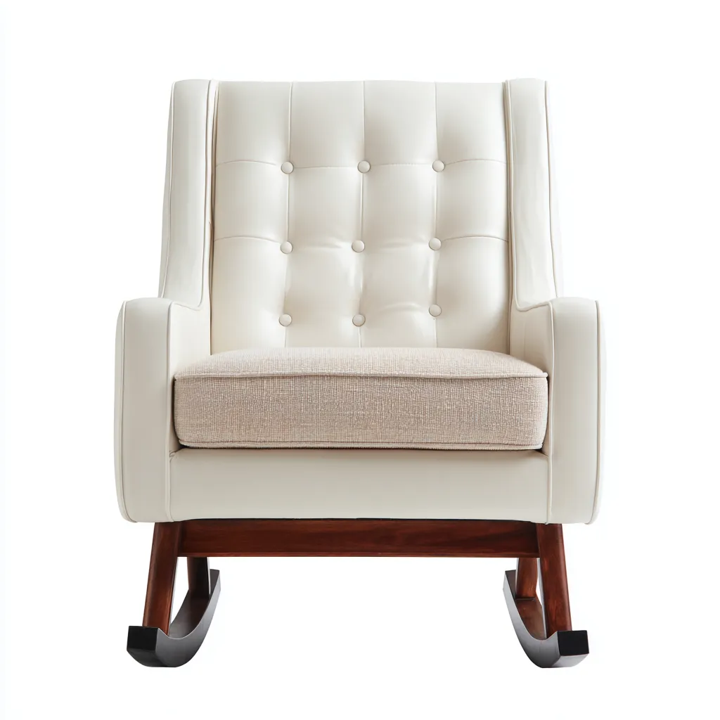 Fauteuil À Bascule Similicuir-Tissu 78x85x100 Cm - Blanc-Beige - Adapté Pour Salon - Style Classique-Havengetnest