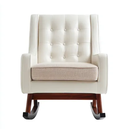Fauteuil À Bascule Similicuir-Tissu 78x85x100 Cm - Blanc-Beige - Adapté Pour Salon - Style Classique-Havengetnest